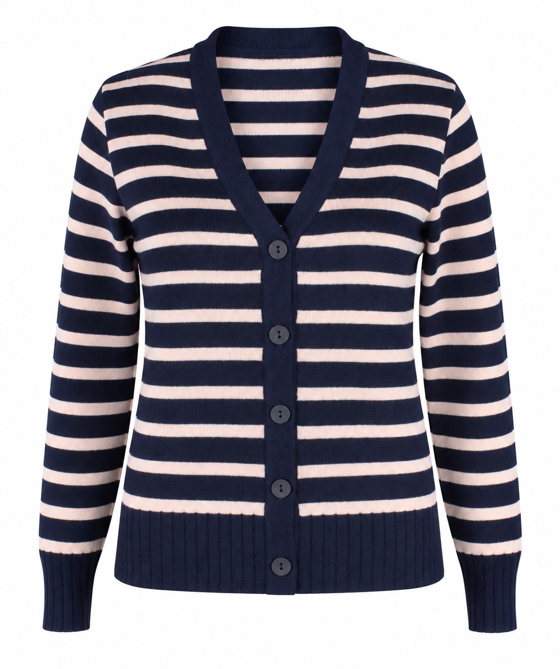 Jachetă navy/peach blush din lână cu nasturi